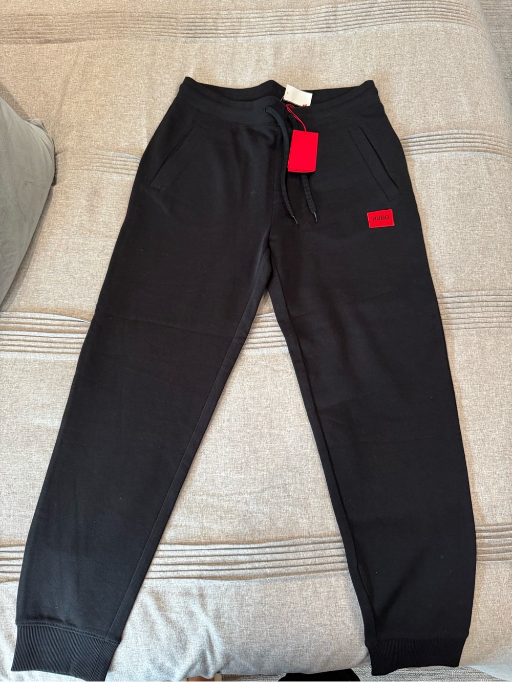Hugo Boss Black Men's Jogger Sweatpants with Red Logo Patch
